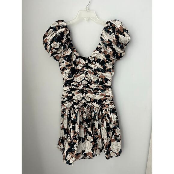 Abercrombie & Fitch Drama Puff Sleeve Ruched Mini Dress Floral Womens Size Small - Picture 2 of 12
